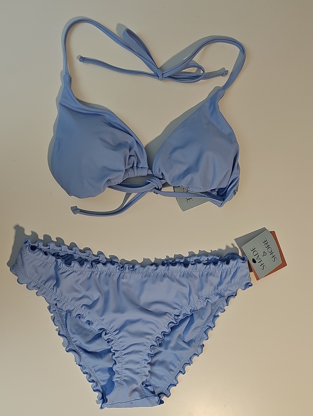 Shade & Shore Women's M Light Blue Bikini Set Triangle Top & Ruffle Edge Bottom